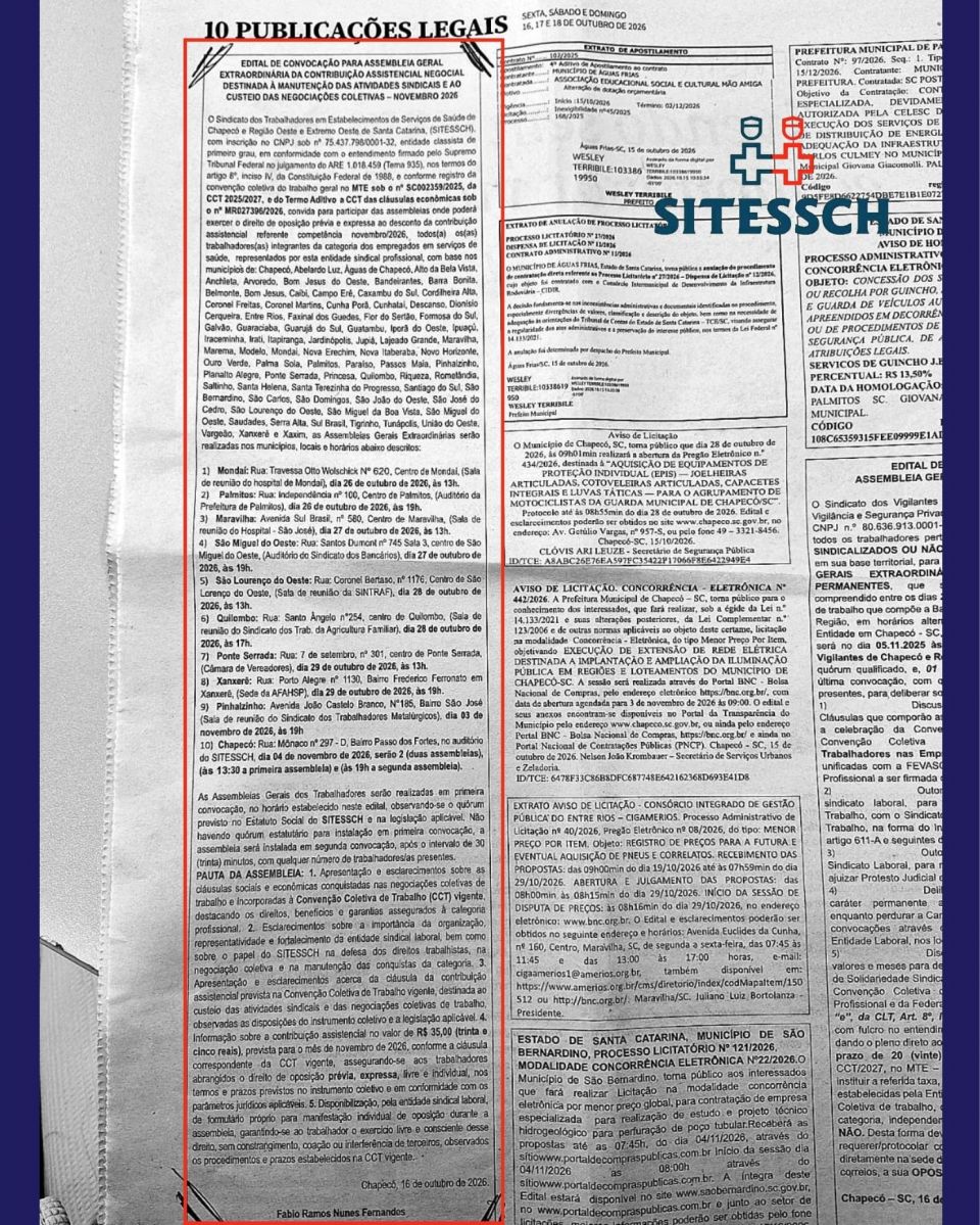 SITESSCH - Sindicato dos Trabalhadores em Estabelecimentos de Servi�os de Sa�de de Chapec� e Regi�o Oeste e Extremo Oeste de Santa Catarina -